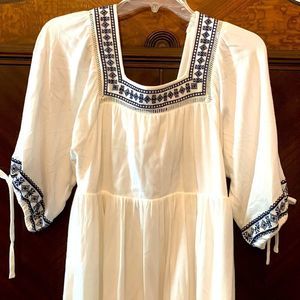 Gorgeous Miami brand white dress with blue detail!